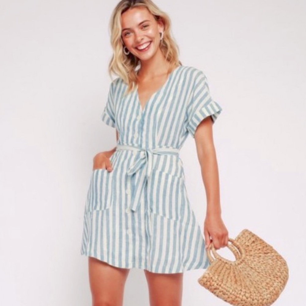 Small White and Blue Stripes Summer Dress